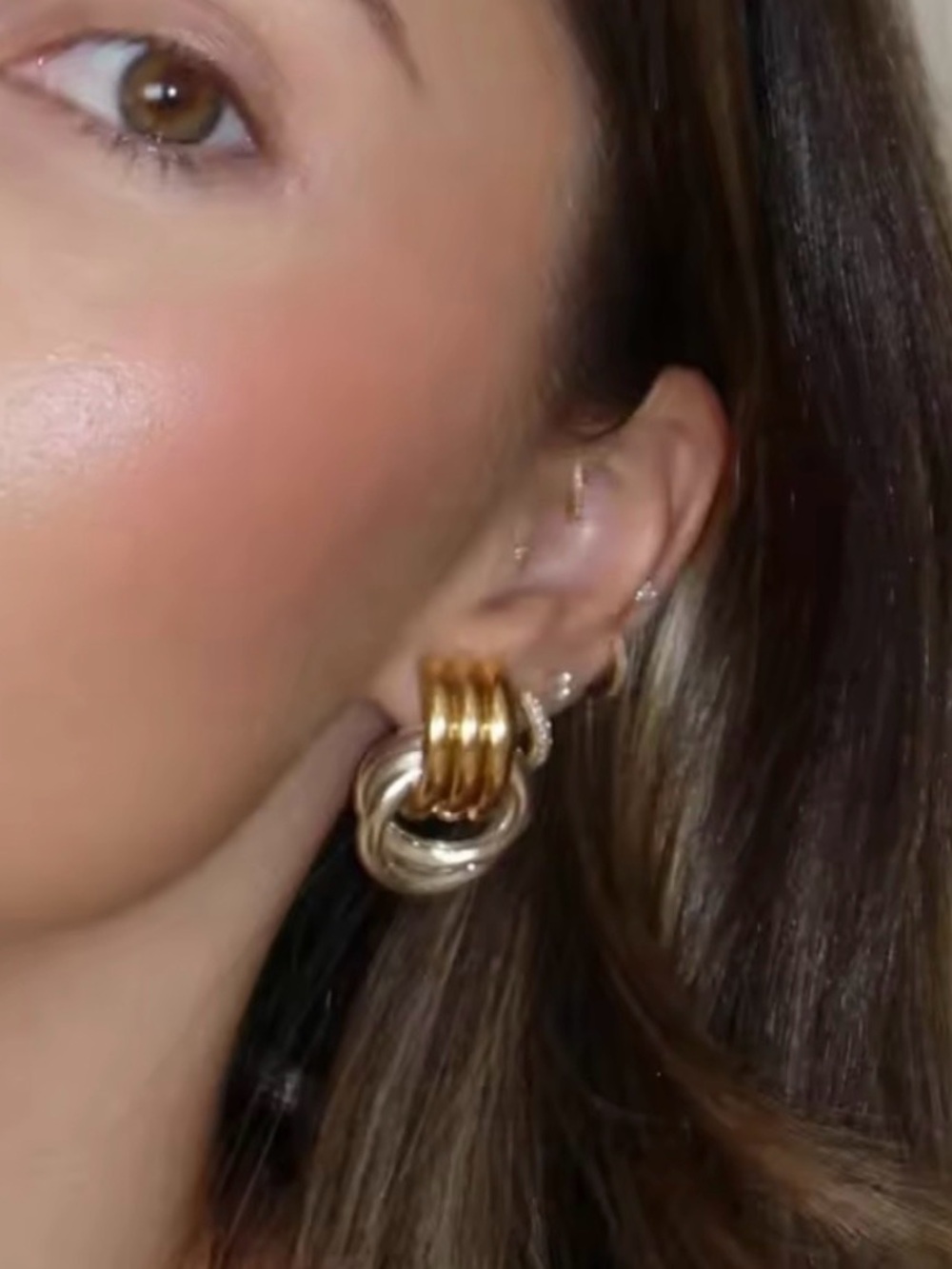 NEW Doorknocker Earrings Two-Tone Gold Silver AU03